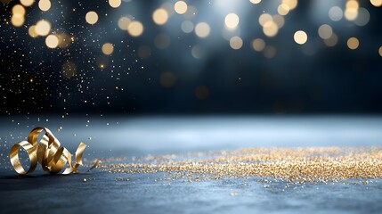 Aufkleber - Enchanting ambiance created by scattered golden dust on a black background with soft bokeh and sparkling particles that add a mesmerizing dreamlike to the scene