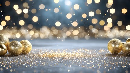 Leinwandbilder - Mesmerizing golden particles dancing across a dark backdrop forming dazzling bokeh and light spots that add an enchanting alluring and ethereal effect to the image