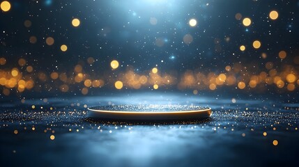 Leinwandbilder - Enchanting dark scene featuring glistening golden particles and dreamy ethereal bokeh lighting effects casting a mysterious atmospheric glow throughout the background