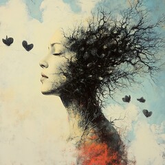 Wall Mural - Surreal Woman with Tree Branches Growing from Her Head