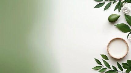 Poster - A calming green and white background showcasing botanical illustrations, perfect for creating soothing visuals in wellness materials, skincare branding, or nature-themed designs.