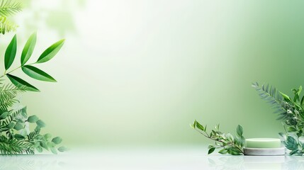 Poster - A calming green and white background showcasing botanical illustrations, perfect for creating soothing visuals in wellness materials, skincare branding, or nature-themed designs.