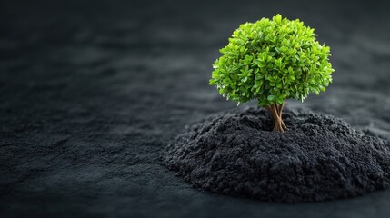 Wall Mural - Green Tree on Dark Soil Representing Growth and Sustainability