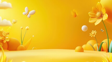 Poster - A cheerful yellow abstract background showcasing whimsical designs and playful elements, perfect for children's themes, creative branding, or any design that seeks to evoke joy and imagination.