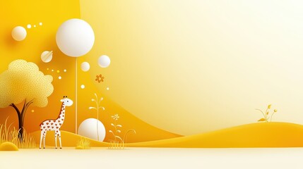 Fototapete - A cheerful yellow abstract background showcasing whimsical designs and playful elements, perfect for children's themes, creative branding, or any design that seeks to evoke joy and imagination.
