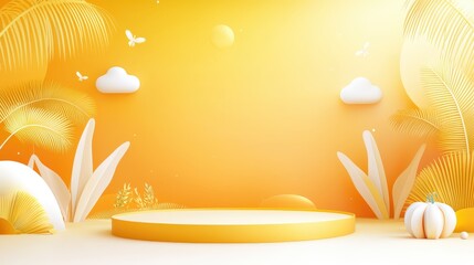 Wall Mural - A cheerful yellow-orange background adorned with playful patterns, perfect for seasonal marketing, children's events, or any project that requires a fun and lively aesthetic.