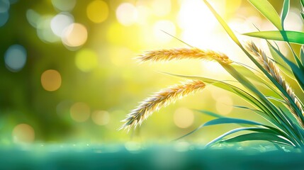 Poster - A close-up of fresh green grass blades with a blurred background, perfect for crafting soothing visuals in wellness materials, outdoor branding, or any design that seeks tranquility.