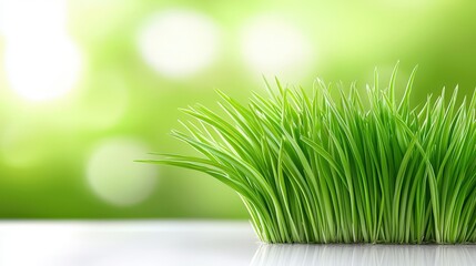 Poster - A close-up of fresh green grass blades with a blurred background, perfect for crafting soothing visuals in wellness materials, outdoor branding, or any design that seeks tranquility.