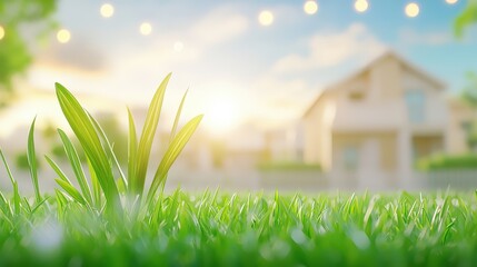 Poster - A close-up of fresh green grass blades with a blurred background, perfect for crafting soothing visuals in wellness materials, outdoor branding, or any design that seeks tranquility.