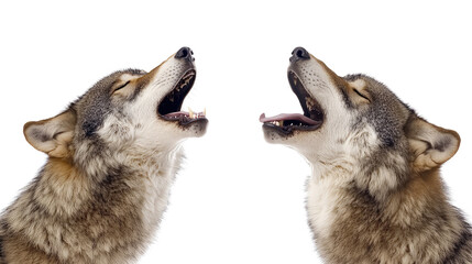Poster - Two Howling Wolves Communicating in the Moonlit Wilderness Generative AI