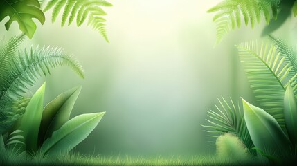 Poster - A detailed green nature background with layers of ferns and foliage, ideal for enhancing visuals in nature documentaries, botanical art, or any design that emphasizes richness and depth.
