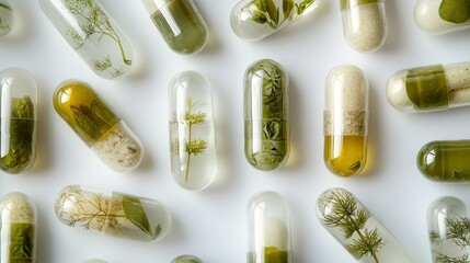 Herbal Capsules with Natural Ingredients Displayed Artfully