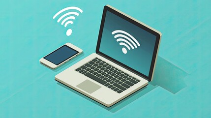 Poster - Digital Devices with WiFi Symbols Illustration