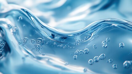 Poster - A macro shot of a smooth, blue gel texture with bubbles suspended throughout