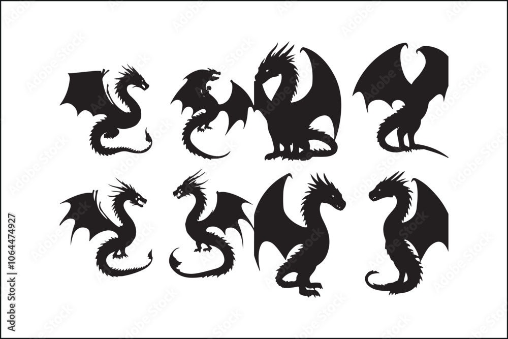 Fancy Dragon Vector File Dragon Silhouette SVG Bundle | Mythical Creature Vector Clipart for ...
