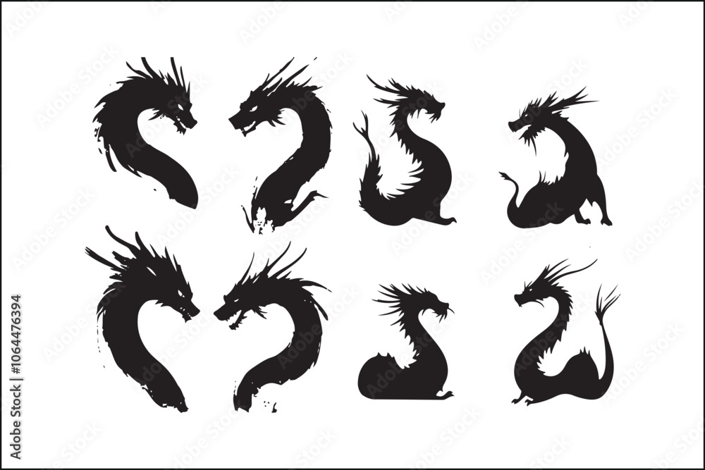 Dragon Silhouette SVG Bundle | Mythical Creature Vector Clipart for ...