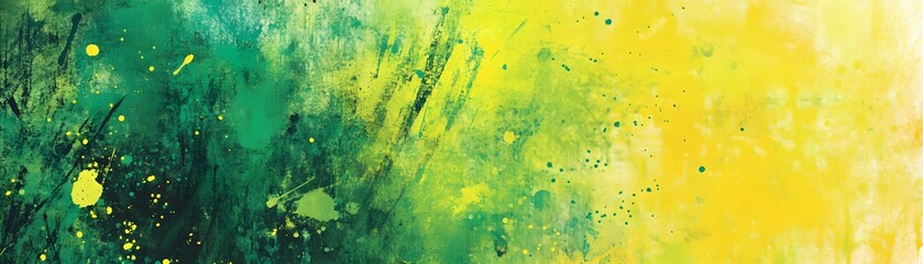 Wall Mural - Abstract Green and Yellow Watercolor Background with Splashes