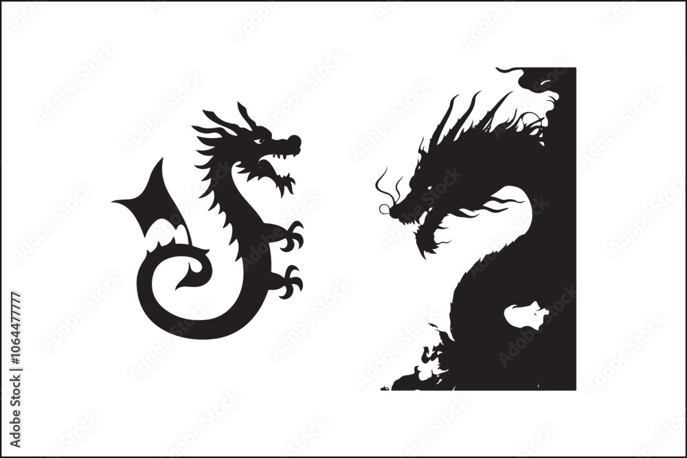 Fancy Dragon Vector File Dragon Silhouette SVG Bundle | Mythical Creature Vector Clipart for ...