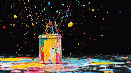 Poster - Colorful Paint Splash on Black Background