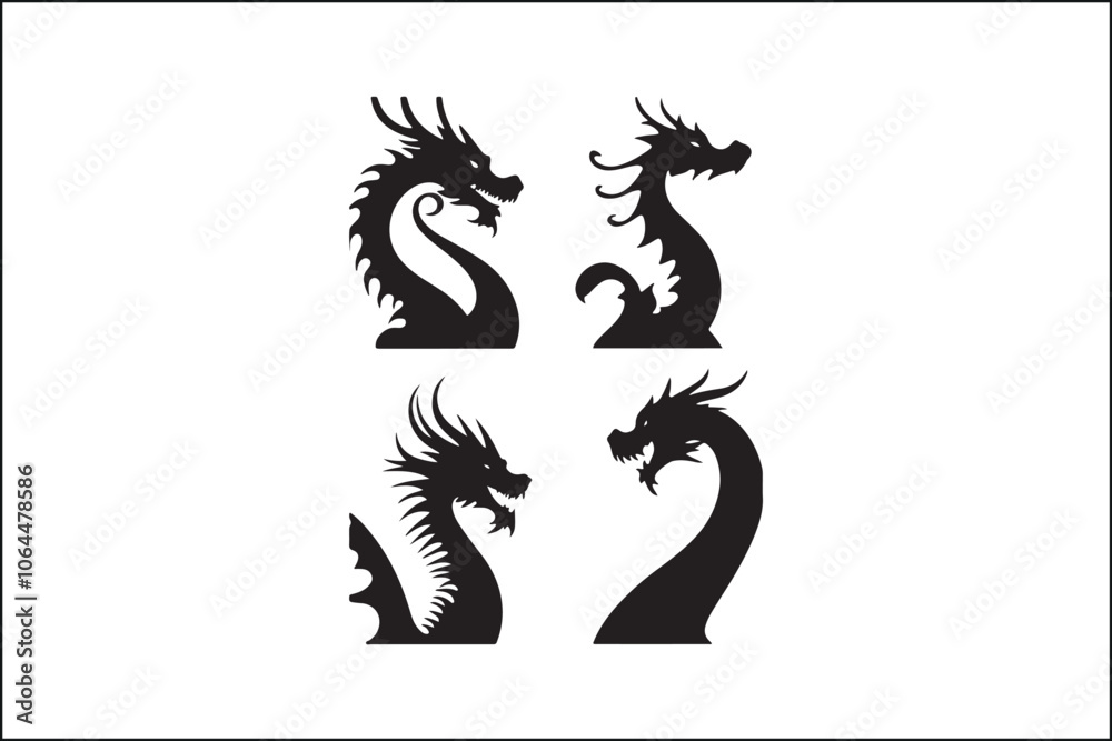 Fancy Dragon Vector File Dragon Silhouette SVG Bundle | Mythical Creature Vector Clipart for ...