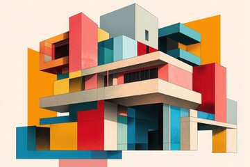 Poster - Vibrant illustrations of architectural building blocks a visual exploration of colorful structures and forms in modern design