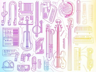 Poster - Minimalist line art featuring a variety of musical instruments in elegant design for artistic expression