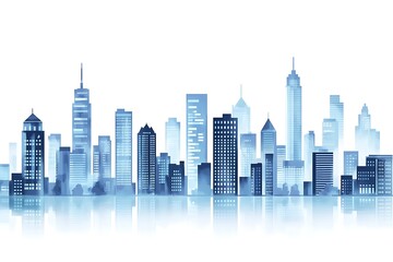 Fototapete - Cityscape Illustration With Skyscrapers At The Waterfront isolated On A white Background.