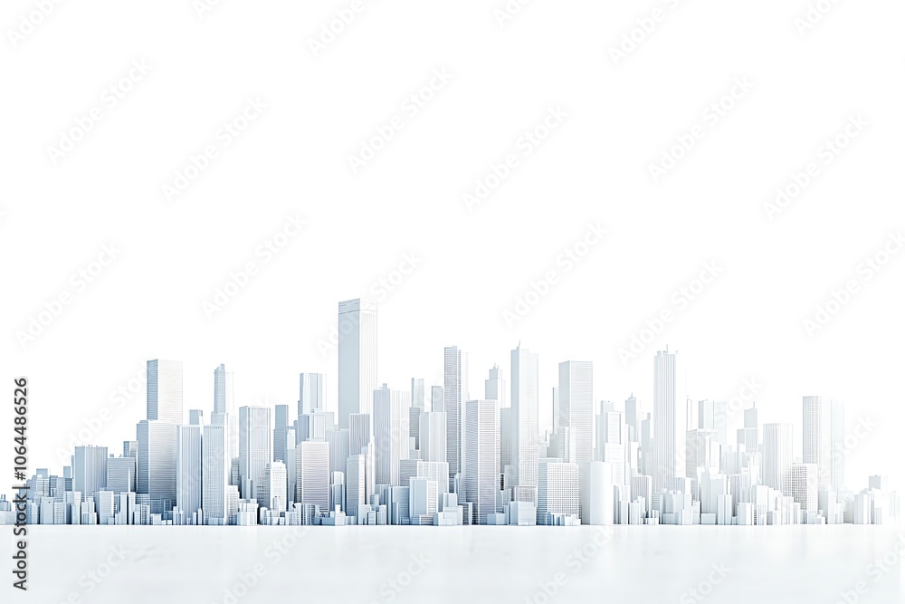 Cityscape Illustration With Skyscrapers At The Waterfront isolated On A ...