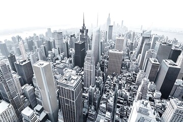 Fototapete - Cityscape Illustration With Skyscrapers At The Waterfront isolated On A white Background.