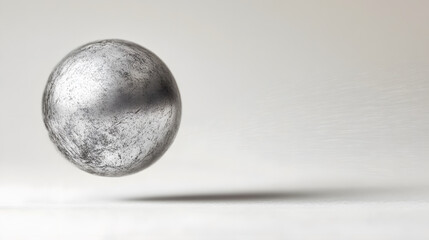 Poster - A reflective metallic sphere hovers above a smooth surface, casting a soft shadow, showcasing its sleek design and texture.