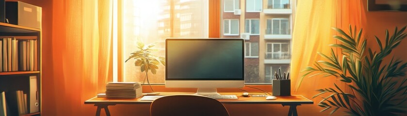 Poster - Exploring the aesthetic of digital work-from-home office illustrations a cozy workspace for productivity and inspiration