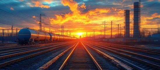 Industrial Train Tracks at Sunset	