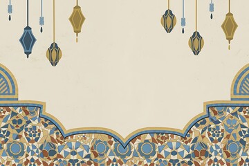 Islamic Ornamental Background with Hanging Lanterns