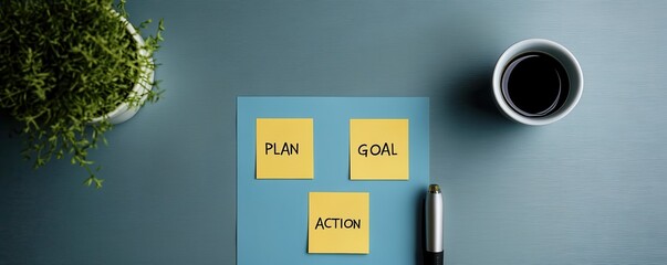 Poster - A workspace featuring sticky notes labeled 