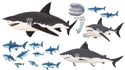 Poster - Colorful Shark Art Highlighting Varied Ocean Species Generative AI