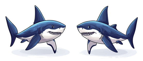 Poster - Stylized Shark Illustrations Swimming in Vibrant Ocean Colors Generative AI