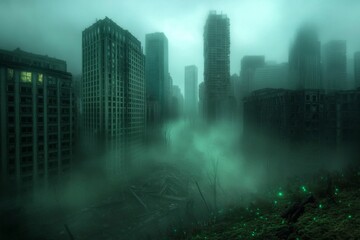 Bioluminescent Flora in a Dystopian Landscape 