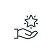 © FishCoolish - Grade quality, get reward, excellent result outline icon. Line sign human hand holding-hugging shining star symbol. Vector isolated pictograms for web on white background editable stroke.