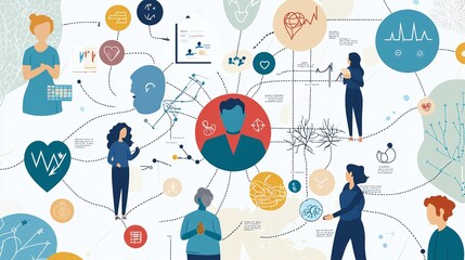 Fototapete - Explore the interconnections of health and science in a bright clean infographic style image