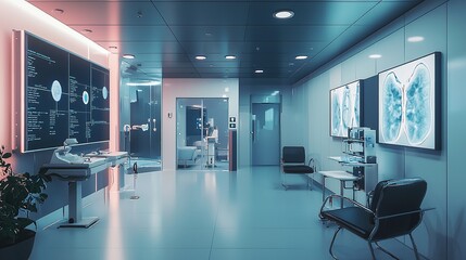 Aufkleber - Explore the clean and modern design of a disease screening room featuring advanced medical technology