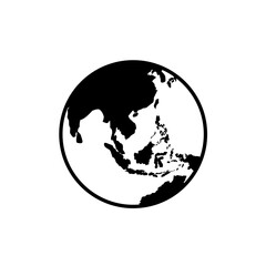 simple black earth logo icon illustration vector design focusing on indonesia map and other asian co