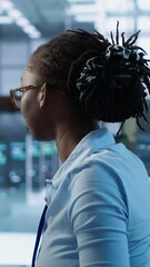 Poster - portrait of happy computer scientist programming in ai data center used for machine learning trainin