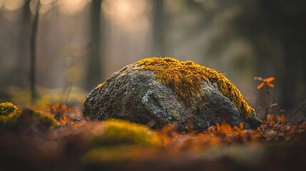 Aufkleber - Explore the serenity of a moss-covered rock in a forest a macro photography journey into nature's beauty