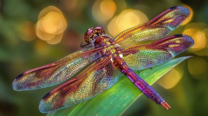 Poster - Explore the beauty of nature a stunning macro shot of a dragonfly resting on lush green leaves