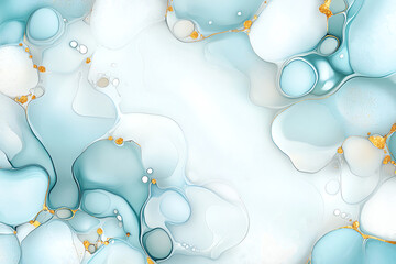 Poster - Abstract fluid art with blue and gold swirls creating a calming and elegant background. Ideal for modern and artistic digital designs.