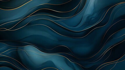 Poster - Abstract wavy blue and gold lines create an elegant and modern background, perfect for design projects or digital art inspiration.