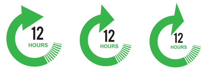 12 hours service vector symbol. 12h service duration sign. 12 h discount offer icon set. fast 12hr support sign collection.