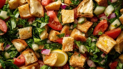 Fresh Salad with Croutons and Colorful Vegetables