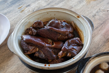 Wall Mural - delicious braised pig's trotters with brown soya sauce, rice wine vinegar. chinese food