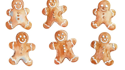 Poster - Watercolor Gingerbread Figures Decorated for Festive Celebrations Generative AI